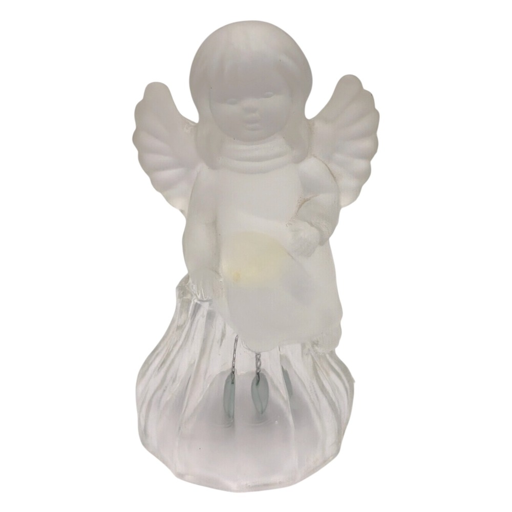 Vintage 1979 German 24% Lead Crystal Angel Bell Frosted & Clear Glass 4.5"